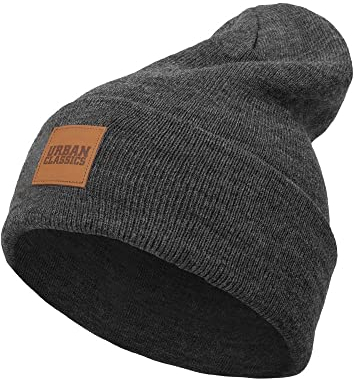 Urban Classics Unisex Leatherpatch Long Beanie Strickm TZE, Charcoal, Einheitsgröße EU