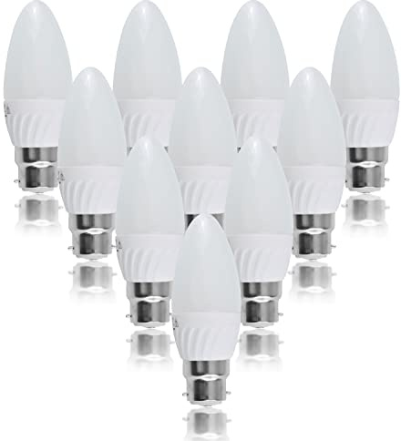 MiniSun | Thermal Plastic 4w High Power LED BC B22 40w Frosted Opal Candle Bulbs | LED Bulbs, Home Décor & Improvement Essential | Pack of 10 | Includes Bulb [3000K Warm White]