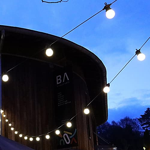 Festoon Lights - Warm White Black Cable 20m 40 Bulbs Ideal for Gardens, Home or Weddings