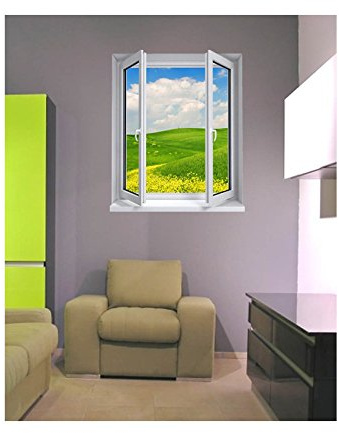 Stickers trompe l'oeil fenêtre les champs - L 76cm x H 90cm