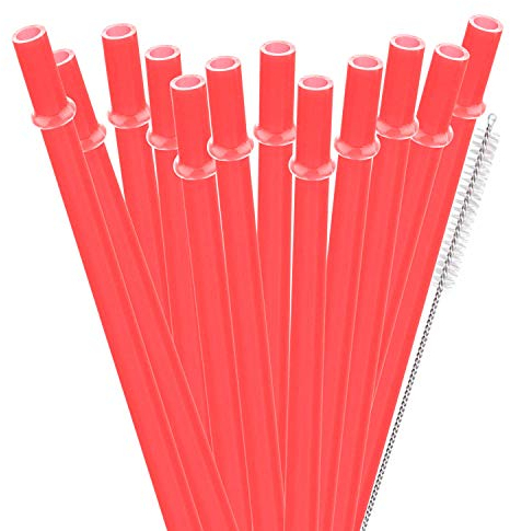 Dakoufish BPA Free 12 Piece 9 Inch Reusable Plastic Thick Drinking Straws for Mason Jar Yeti Rambler Plain Color(9inch,Red)