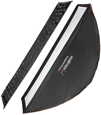 Walimex pro Studio Line Striplight SB QA für Elinchrom – Softbox Streiflicht, Fläche 40x120cm, 49,5cm tief, faltbar, mit Grid, Innen- und Außendiffusor, Speedring, für Aufsteckblitz Studioblitz
