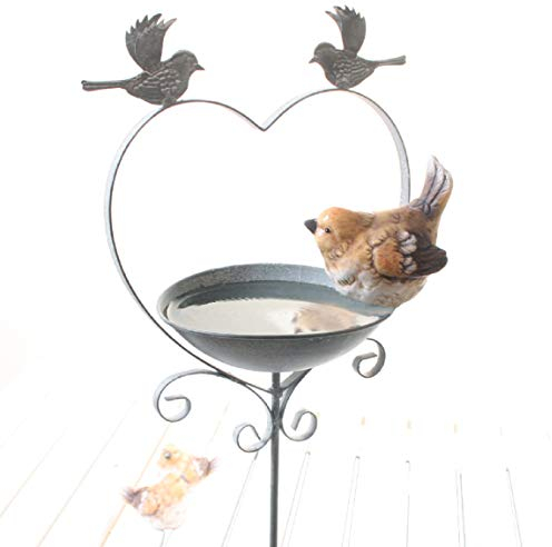 Meisenknödelhalter als Gartenstecker 2 x Vogel auf Herz aus Metall mit Tränke oder Futterstelle
