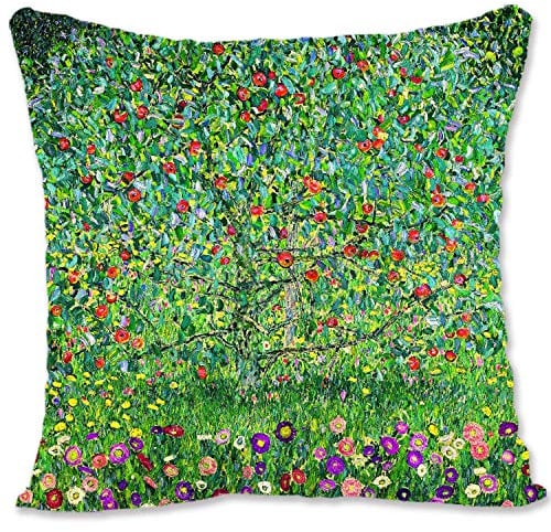 BONNIU Dekorativer Kissenbezug mit Reißverschluss 40X40 cm Samt Kissenschutzbezug Blumen Kunst - Klimt - Apfelbaum GK003