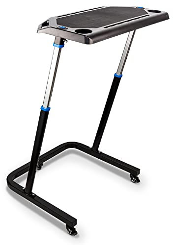 Alpcour Bike Trainer Fitness Desk – Portable Multi-Tasking Workstation Table for Cycling and Exercise – Adjustable Height with Non-Slip Surface and Gadget Slots – Lockable Wheels