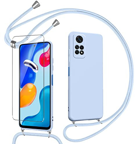 Pnakqil Coque avec Cordon pour Xiaomi Redmi Note 11/Note 11S 6.43,avec Verre trempé Protecteur d'écran,Silicone Case Lanyard Housse de à lanière Réglable Antichoc Résistant aux Rayures- Violet