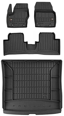 MOTOS Satz Gummifußmatten und Kofferraummatten passend für Ford Grand C-Max 2010-2019 25,5cm zwischen den Mattensteckern, 7 Fahrgäste, 3. Sitzreihe umgeklappt, Kofferraumablage Verbessern Sie Ihren Re