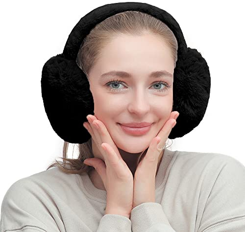TOEECY Ohrenwärmer Damen Winterplüsch Ohrenschützer Warme Faltbare Verstellbarer Plüsch Earmuffs Bequemer Weicher Mode Kälteschutz Outdoor Ohrenmuscheln für Frauen (Schwarz)