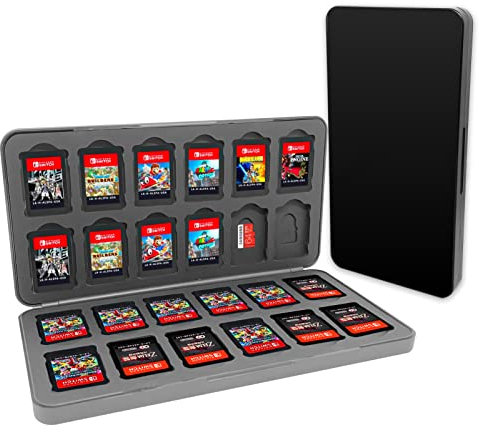 Khptop Étui pour Cartes de Jeu pour Nintendo Switch & OLED/NS/Lite Switch Game Case Portable avec 24 Emplacements pour Cartes de Jeu et 24 Emplacements Boite de Rangement Jeux Switch pour(Black)