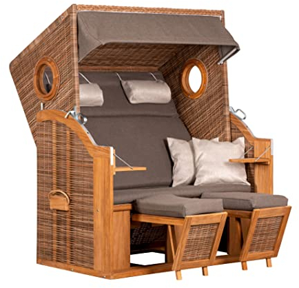 GMD Living Teakholz Strandkorb Pure Wave XL mit Bullaugen in braun