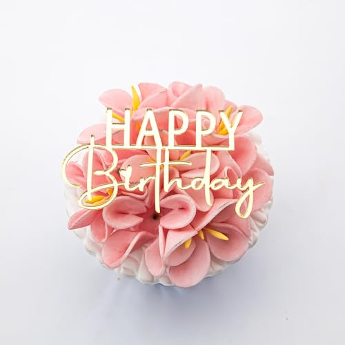 1x Happy Birthday Mirror Gold Cake Charm Toppers Elegant Decoration UK 3LD2 (MIRROR GOLD)