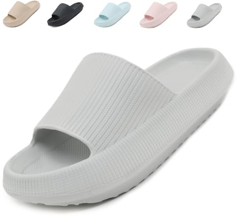 Uniuni Claquettes Femme Sandales Homme Confortables Pantoufles Antidérapant Léger Cloud Slides Soft Chaussures de Maison Piscine Plage Gris 44/45