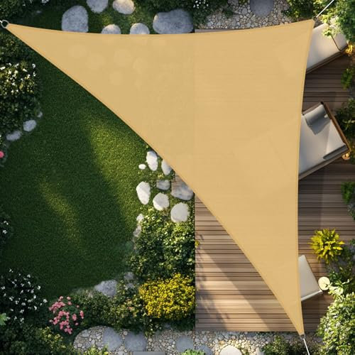 SUNNY GUARD Toldo Vela de Sombra Impermeable 3x3x4.25m Triangular a Prueba de Viento protección UV para Patio,Jardín, Exteriores, Terraza, Color Arena