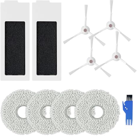 11 Pcs Replacement Accessory Set for Ecovacs for DEEBOT for T20 for OMNI Robot Vacuum Cleaner, 4 Side Brushes, 2 HEPA Filters, 4 Mop Cloth for PADS, 1 Cleaning Brush