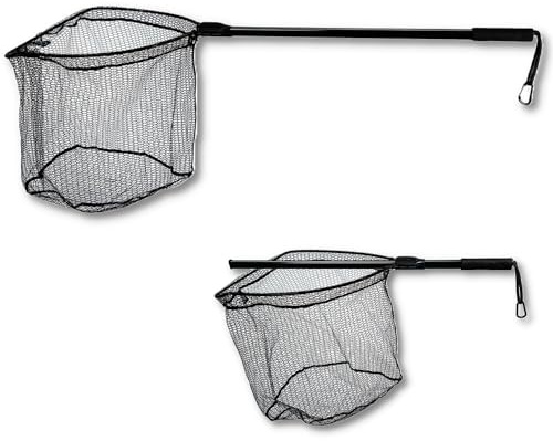 LMAB Einhand-Teleskopkescher - gummiert - Schnellverschluss, 2 Größen, Quick Out Landing Net, Kescher Angeln gummiert, Angel-Kescher, Kescher gummiert, Teleskop Kescher