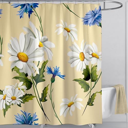 LIVETTY Shower Curtain Floral Shower Curtains 180x180cm Drop Fabric Bath Curtain for Bathroom Quick-Drying Kitchen Curtains Machine Washable with 12 Hooks-Multi-Color