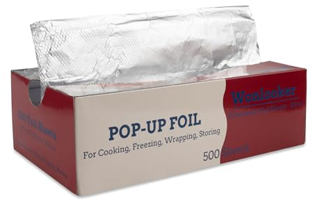 Wonlooker Aluminum Foil Sheets, 500 Sheets, 30 x 30 cm/Sheet, Precut Aluminum Foil Wraps, Pop-Up Interfolded Foil Sheets for Baking, Grilling, Roasting, Cooking or Storing Food