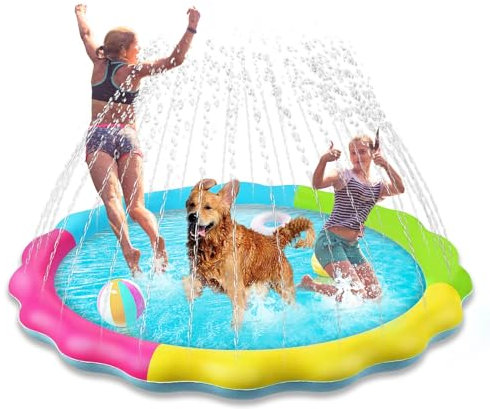 Dog Pool for Pets - Dog Paddling Pool Non Slip & Durable Sprinkler Splash Pad for Dogs and Cats,Thickened Anti-Slip Water Play Mat, Portable Paddle Pool for Dogs Kids Summer Pet Pools (190cm)