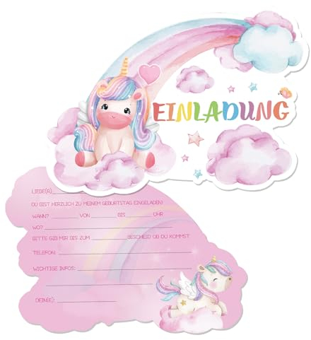 Werfunee - 12er Einladungskarten Kindergeburtstag Mädchen - 15 x 11 cm Einhorn Einladungskarten Geburtstag - Einladung Kindergeburtstag Mädchen - Geburtstagseinladungen Mädchen