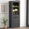 Vitrine mit LED-Lichtern Bücherschrank Aktenschrank Standvitrine Aufbewahrungsschrank mit Regalen Vitrinenschrank Küchenschrank Bücherschrank für Küche Wohnzimmer Büro Esszimmer (Grau)