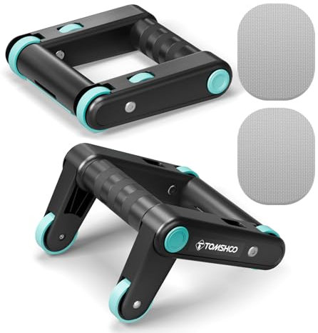 TOMSHOO Liegestützgriffe mit Bauchroller Funktion, 2 in 1 Push up Bar Handle mit Faltbare Rollen, Knie Pad, Rutschfestes Design Workout Equipment für Liegestütz und Bauch Training