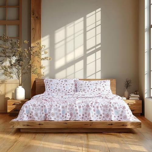 Linen Closet Baumwoll-Flanell-Bettwäsche-Set, King-Size, gebürstete Baumwolle für zusätzliche Weichheit, tiefe Tasche für Matratzen bis zu 35,6 cm, 4-teilig, warm und gemütlich, pflegeleicht, ICY Star