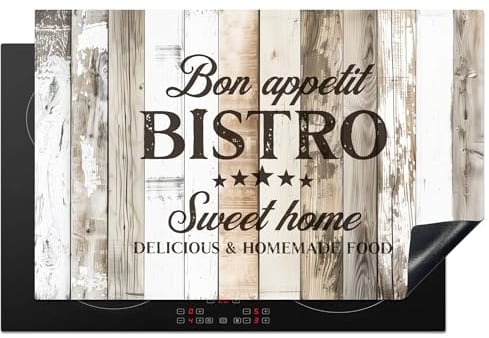KitchenYeah© Copri Piano Cottura 80x52 cm Coprifornelli Tappetino per Induzione Fornello Tutto per la Cucina Legno - Buon appetito - Grigio