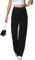 HMIYA Weite Hosen Damen Lässig Gerade Stoffhose Business Elegant Dünne Herbst Hose mit Tasche,Schwarze,S/32L