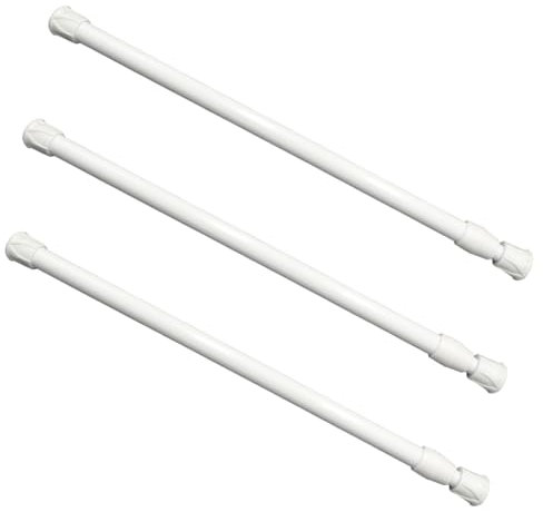 SYEYCW 3 Piezas Barras de Cortina Extensible, 30-50cm Varilla Cortina Blanca, No Requiere Taladrar, Barra de Tensión Ajustable, Barra de Abrazadera para Cortinas, para Ventanas, Librerías, Armarios