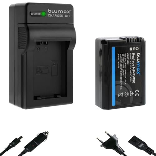 blumax Akku Ersatz für Sony NP-FW50 [ 1030mAh ] + Charger für Alpha 7 7II 7R 7S II 55 5000 6300 6500 / NEX-6 NEX-7 NEX-F3 / DSC RX10 IV // ZV-E10