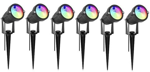 Greenclick RGB Gartenleuchte 21m 6er LED Gartenstrahler mit Strom Erdspieß 12V 3W 1800lm Farbig Gartenbeleuchtung IP65 Wasserdicht Bunt Gartenlampe mit Fernbedienung Timer für Garten Yard Rasen Zaun