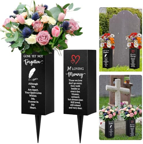 Quzzil 2 Pcs Cemetery Vases for Grave with Stakes, Classic