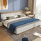 Merax Holzbett Doppelbett Schwebebett 140x200 cm mit Lattenrost & Kopfteil – Bettgestell in Eiche Sonoma/Weiß – Modernes Design ohne Matratze