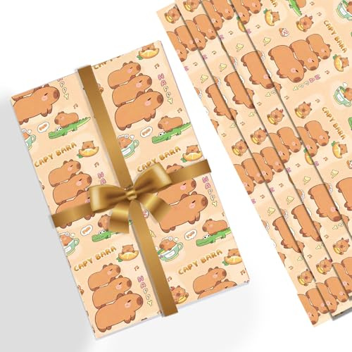 Capybara Geburtstags Geschenkpapier, 4 Blatt 74 X 53 CM Capybara Geschenkpapier, Wrapping Paper für Baby Party, Geburtstagspartys, Festliche Dekoration für Kinder, Mädchen, Jungen