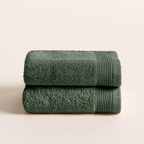 BOHEME | Juego de 2 Toallas de Lavabo Harmony |Verde Oscuro | 50x100 cm | 100% Algodón Zero Twist | 600 g/m² | Suaves, Absorbentes y de Secado Rápido | Lavables a Máquina | Uso Diario