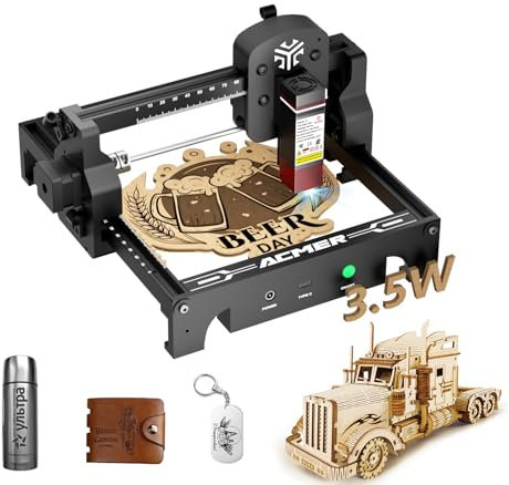 Acmer S1 Laser Graviermaschine, 3500mW hochpräziser Laserschneider und Gravurmaschine, Tragbar 130x130mm Arbeitsbereich für Holz und Metall, DIY Lasergravierer