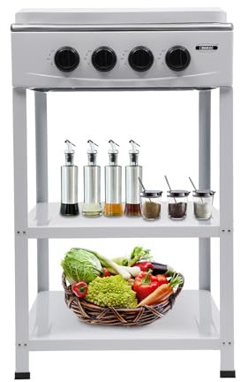 Cuisinière à gaz naturel avec 4 brûleurs, autoportante, 4 feux, réchaud de camping, avec étagère à 2 étages et couvercle