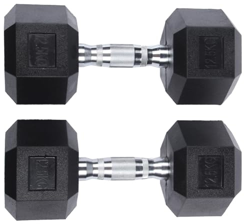 SPORTINATOR Hexagon Hanteln – 2er-Set & Einzelhanteln von 5–30 kg – Gusseisen mit Gummi-Beschichtung, rutschfester Griff, bodenschonend, ideal für Krafttraining & Fitness