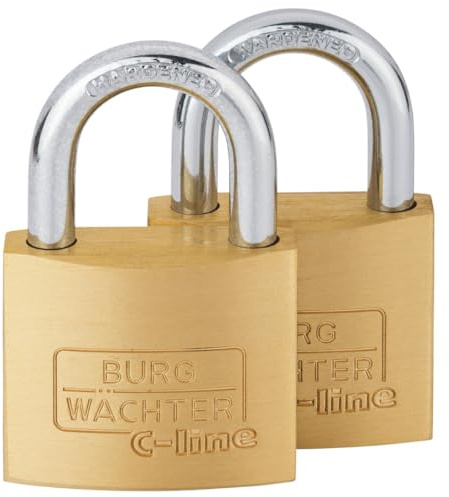 BURG-WÄCHTER Vorhängeschloss 2er-Set, Vorhängeschlösser mit 4 Schlüsseln, 7 mm Bügelstärke, Messingkörper, Gleichschließend, DUO 222 50 SB