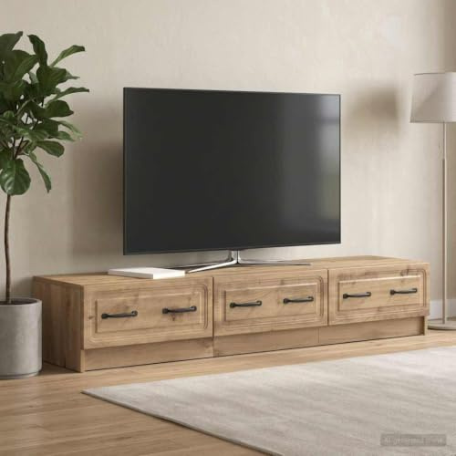 zylophax Mobile TV Rovere artigianale legno ingegnerizzato 147 x 34,5 x 27 cm con 3 cassetti e ampio spazio soggiorno moderno supporto televisore