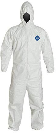 DuPont TY127S Disposable Elastic Wrist, Ankle & Hood White Tyvek Coverall Suit 1428, Size Large, Sold by the Each