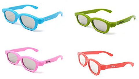 4 Mixed 1 Red 1 Pink 1 Blue 1 Green Childrens Passive 3D Glasses Kids for Use with all Passive TVs Cinema Projectors and RealD Films Movies Circular Polarised 3D Glasses Passive Kids Movies Cinema