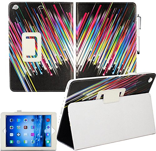 Gadget Giant® Nueva auténtica marrón piel de ante serie lujo Feel Smart Cover tipo libro función de atril para el nuevo iPad Air iPad 5 con función de reposo – Rainbow estrellas fugaces iPad air/ipad 5 Case & LCD Protector de pantalla para iPad Air