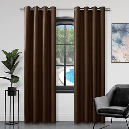 Gaveno Cavailia Luxury Fully Lined Plain FAUX SILK EYELET CURTAINS With Tie Backs Chocolate 90x90 In