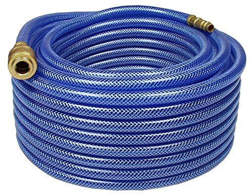 HELO 10 m Gewebe Druckluftschlauch 3-schichtig aus PVC blau transparent mit Schnell-Kupplung (1/4 Zoll Anschluss) Gewebeschlauch Kompressorschlauch Ø Innen: 6 mm, Ø Außen: 11 mm, Arbeitsdruck: 20 bar