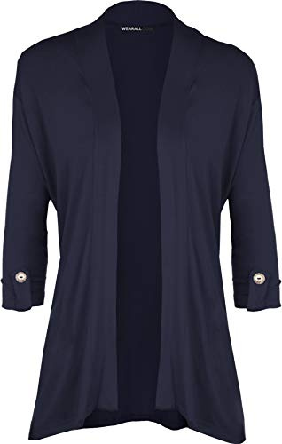 WearAll - Damen Übergröße Kurzarm knopf offen Cardigan Top - Marineblau - 48