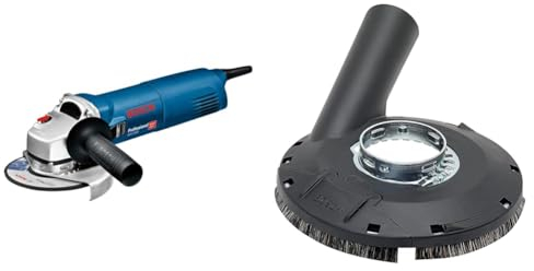 Bosch Professional GWS 1400 Winkelschleifer, 1.400-W-Motor, 125 mm Scheiben-Ø, Spannmutter, Karton, 1 Stück, 0601824800 + Bosch Professional Absaughaube (mit Bürstenkranz, Farbe, Lacke, Kunststoff (GFK), Holz, für Winkelschleifer)
