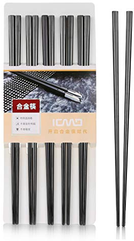 Crazy-M 5 Paire de Baguettes à Baguettes en Acier Inoxydable métallique Noir en Acier Inoxydable métal de Haute qualité Baguettes à Baguettes Noires de Luxe carré en Acier Inoxydable Baguettes 23 cm