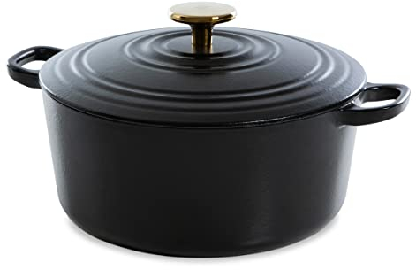 BK Cookware Cocotte en Fonte Émaillée avec Couvercle, adapté à tous les types de cuisinières, induction et four, 28 cm / 6.7L, Pitch Noir