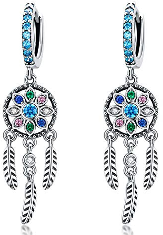 NewL Bohemia Traumfänger-Hängeohrringe für Damen, Boho-Stil, 925er-Sterlingsilber, Schmuckgeschenk, Sterling Silber, Zirkonia